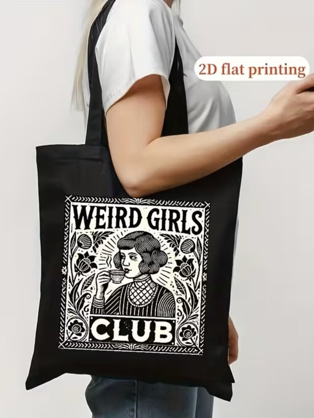 New Soft Polyester 2D Printed Retro Novelty Tote Bag 13 x 15~ Weird Girl's Club